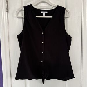 Nine West Tie Front Black Sleeveless Blouse Top Shirt Size Medium